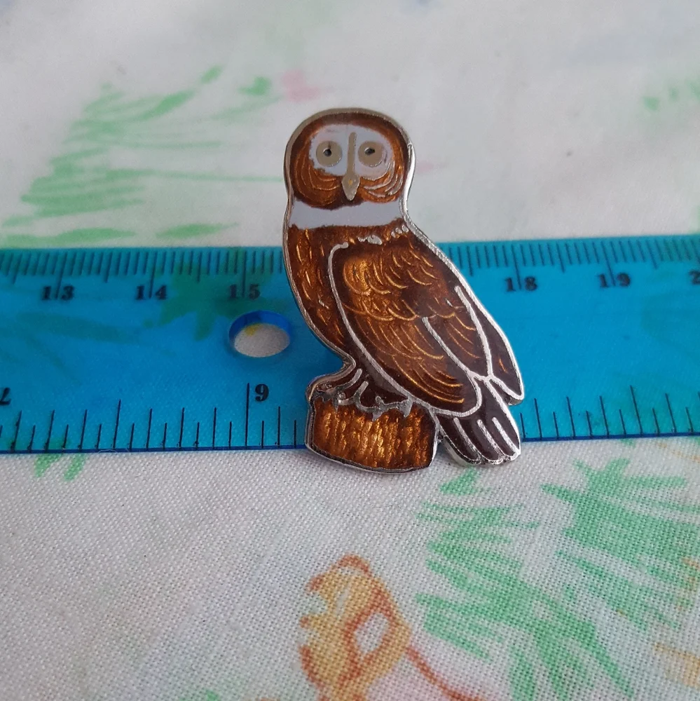 Vtg Cute Enamel Owl Brooch - Picture 4 of 5